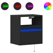Set di 2 Comodini | Armadio da Notte | Mobiletto da notte a Parete con Luci LED Neri