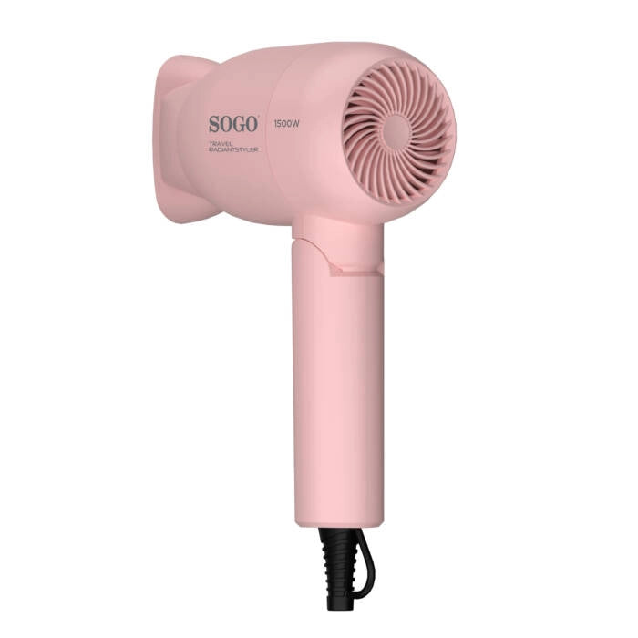 Set asciugacapelli e piastra 2 in 1 da viaggio 1500W con piega liscia 200°C, manico pieghevole e cavo girevole - Sogo