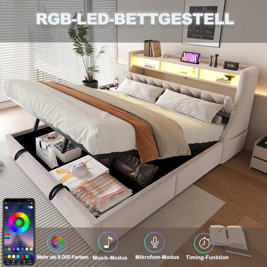 Letto imbottito matrimoniale - Xylo - 180x200 - Grigio - Base idraulica