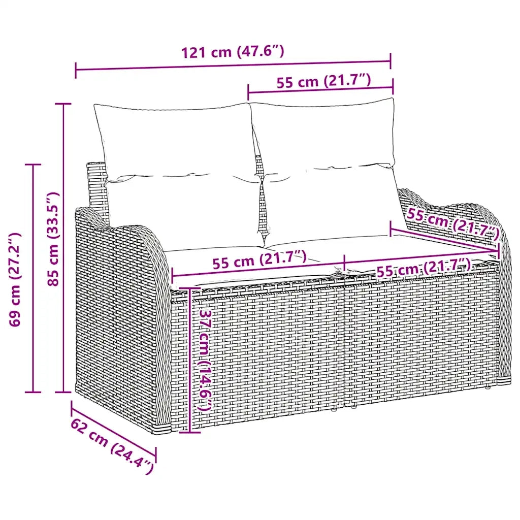 Set Divano da Giardino con cuscino 4 pcs Nero Poly Rattan 3345647