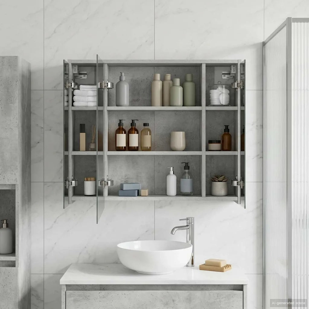 Mobiletto per specchio da Bagno | Armadio da bagno Grigio cemento
