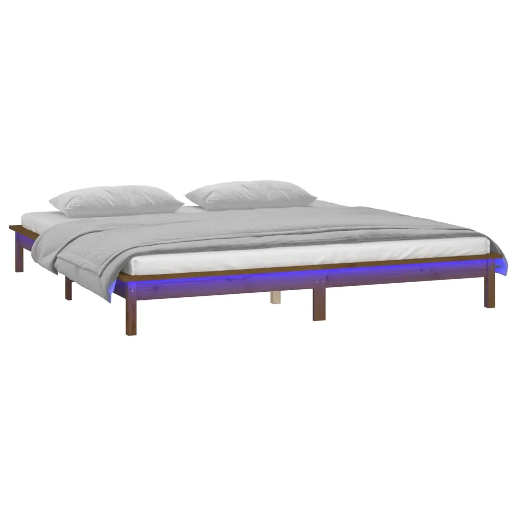 Letto matrimoniale | Letto per adulti | Giroletto con LED senza Materasso Ambra 140x190 Legno Massello