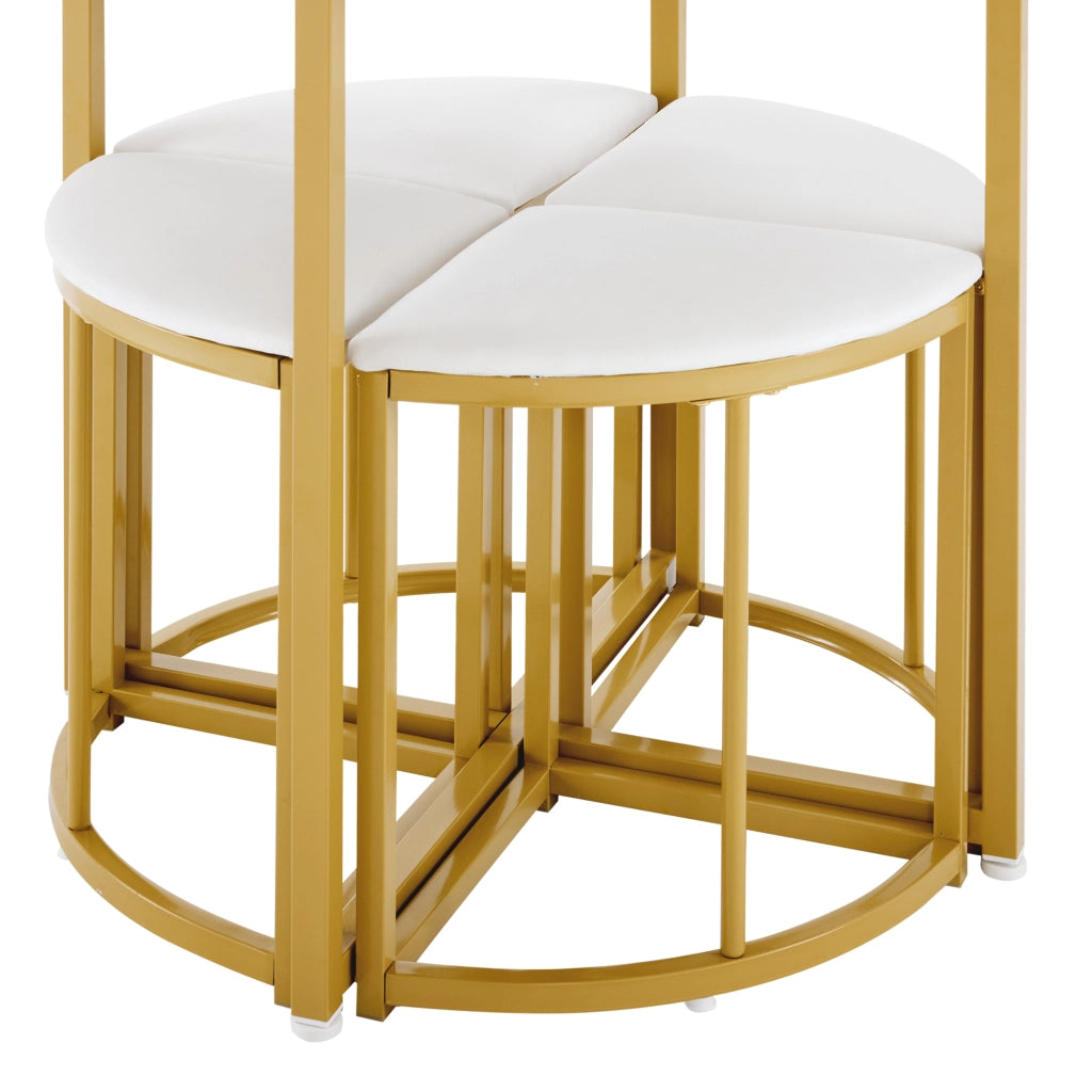 TAVOLO da pranzo rotondo 80 cm MDF bianco e oro Set da 5 pezzi
