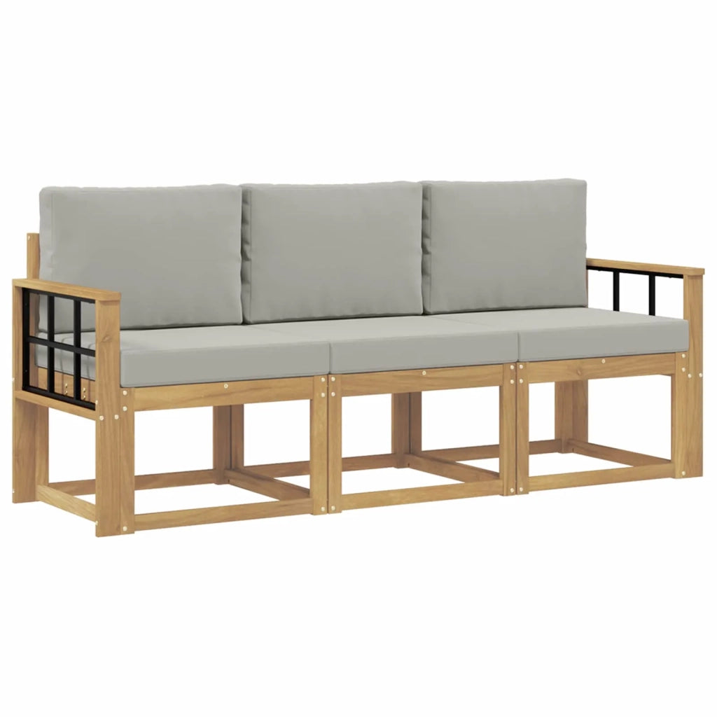 Set di divani da esterno 3 pz Bianco e Grigio Chiaro Poliestere 3387185