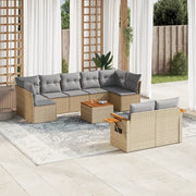 Set Divano da Giardino 10 pz con Cuscini Beige in Polyrattan