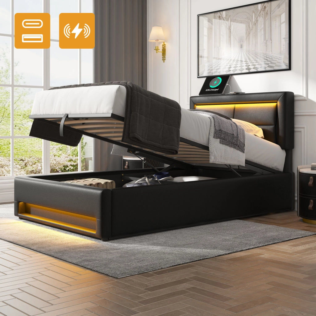 letto imbottito pu nero 90 x 200 cm