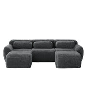 Divano Modulare a U con Pouf; Supporto Ergonomico e Base Antiscivolo; in Peluche; Grigio
