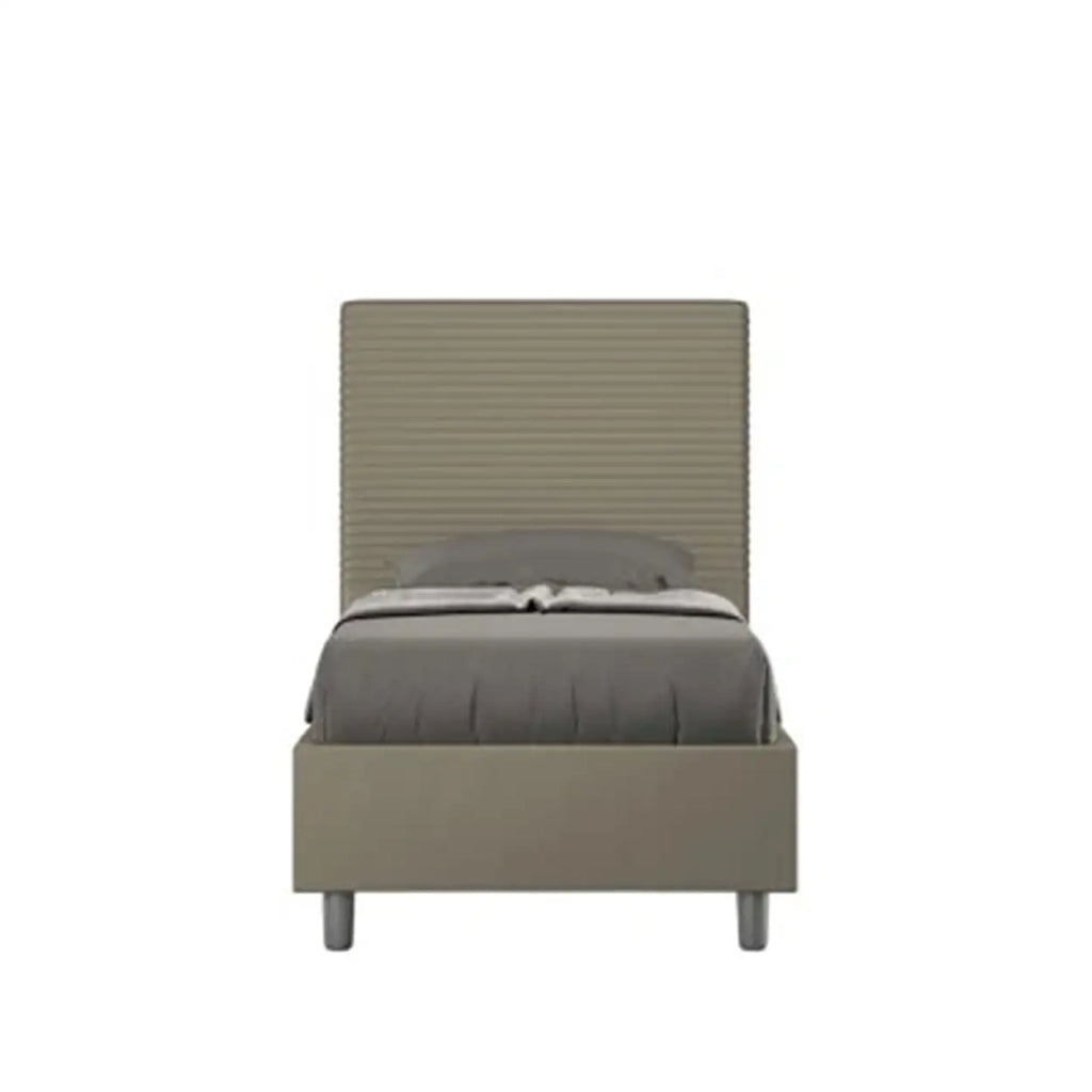 Letto singolo contenitore imbottito 90x200 similpelle cappuccino Focus