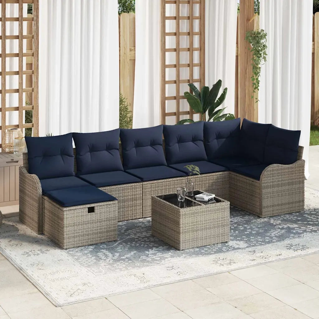 Set di divani con cuscino Grigio e Blu Navy polyrattan 3359014