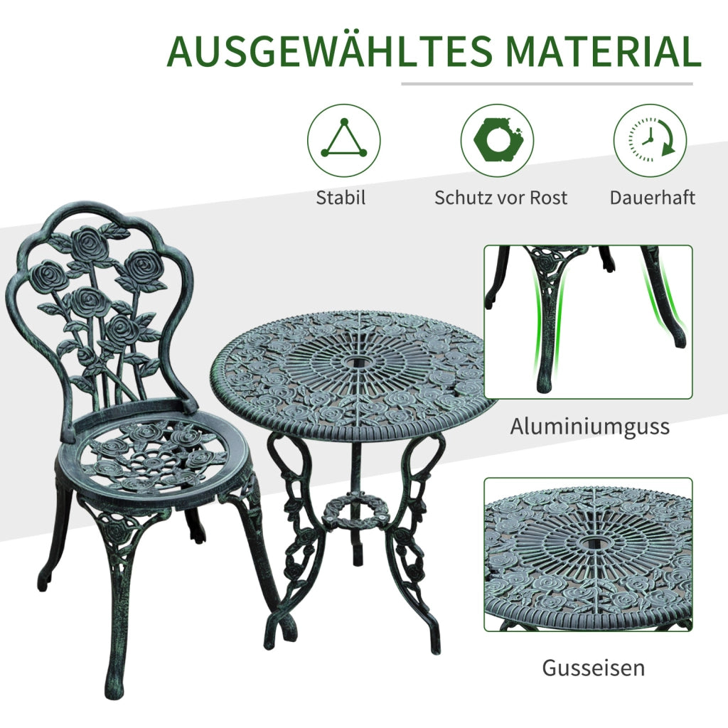 Set Bistro: 3 pezzi. Jardin Vert mobili da giardino antichi in alluminio fuso per balcone e terrazza