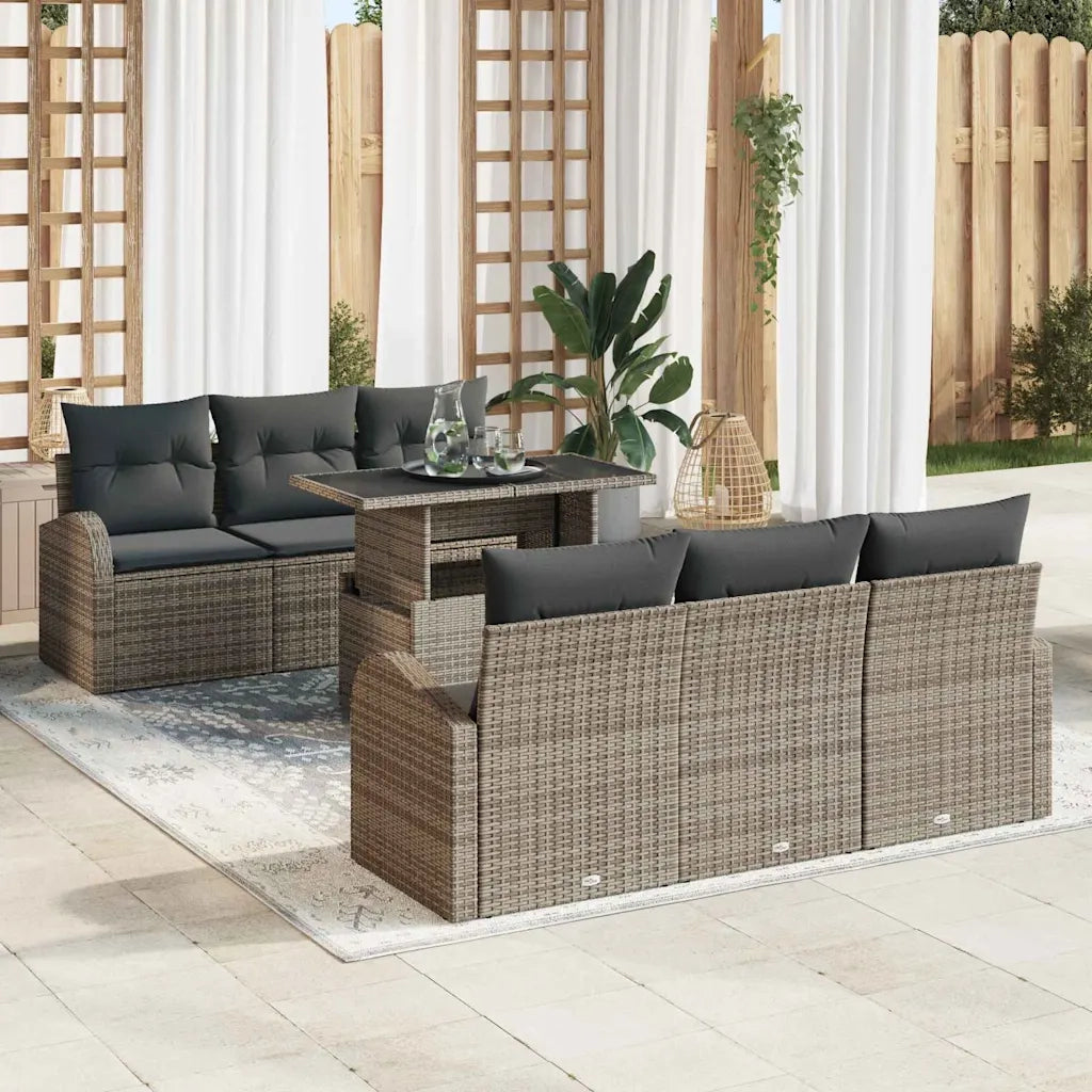 Set Divano da Giardino con cuscino 7 pcs Grigio Poly Rattan 3348565