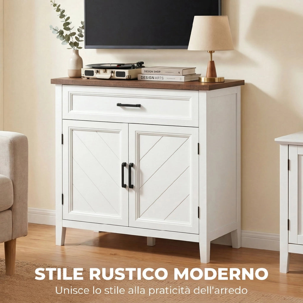 Credenza Moderna Rustico con Ripiano Regolabile. Spazio Contenitore e 2 Ante.