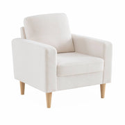 Poltrona scandinava in legno e tessuto bouclè, bianco