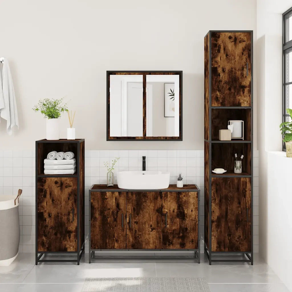 Set Mobili da Bagno 3 pz Rovere Fumo in Legno Multistrato 3301072