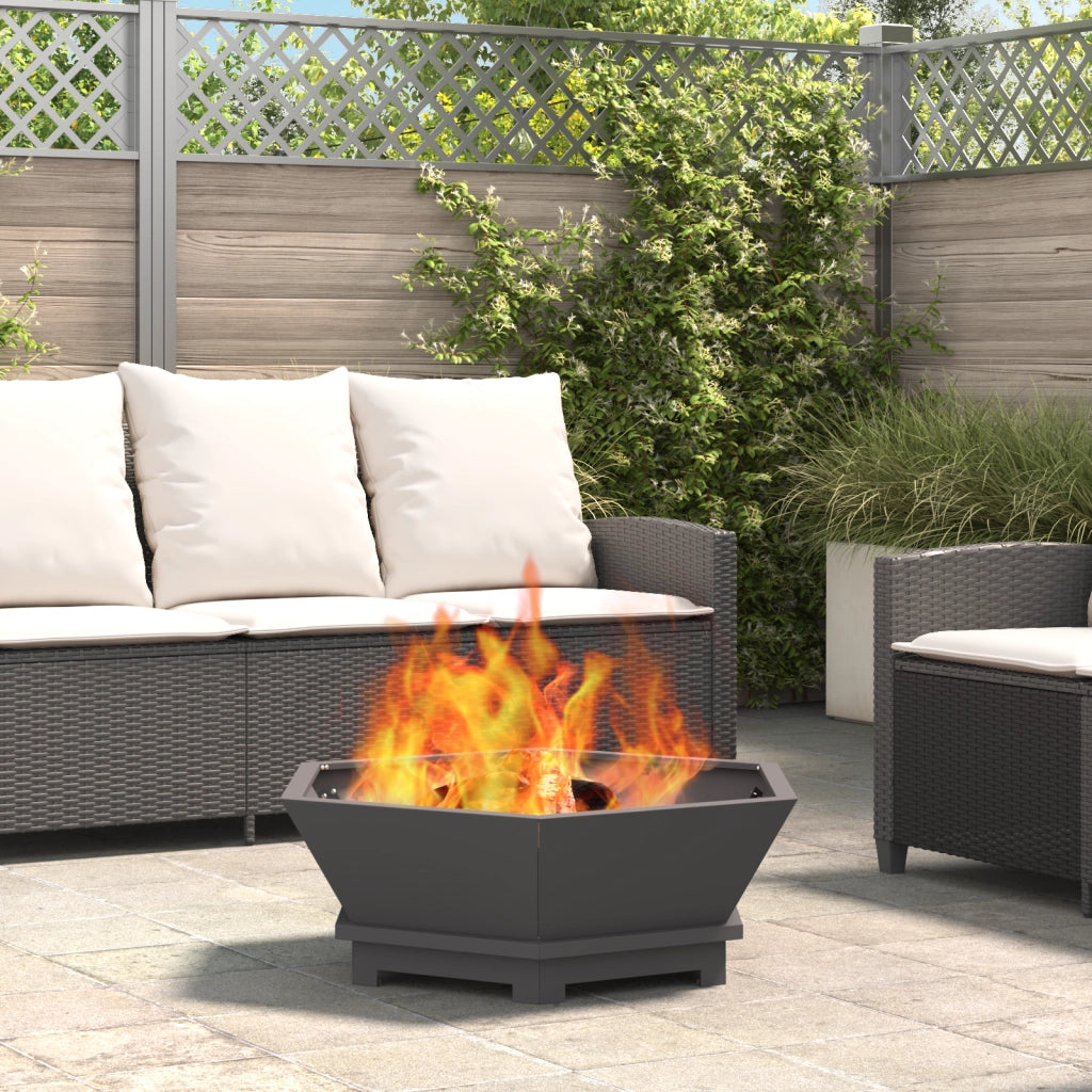 Focolare Esagonale Nero 75x75x28 cm Acciaio