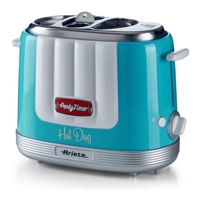 Ariete 206 Party Time Macchina per Hot Dog 650 W 4 Spazi di Cottura 5 Livelli Regolabili Espulsione Automatica colore Celeste