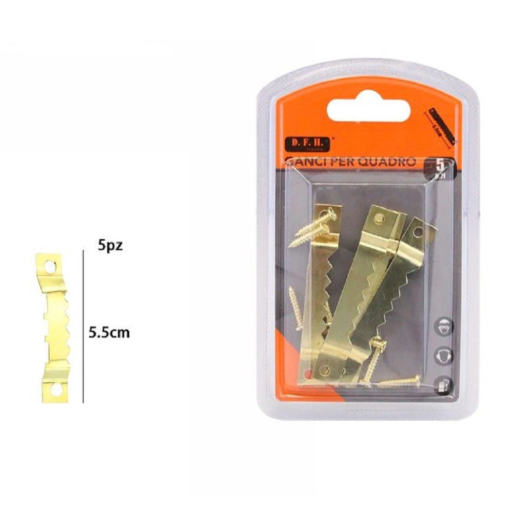 Trade Shop - Set 5 Pezzi Ganci Dorati Per Quadri Quadro Cornici Appendere Parete 5.5 Cm 07518 -