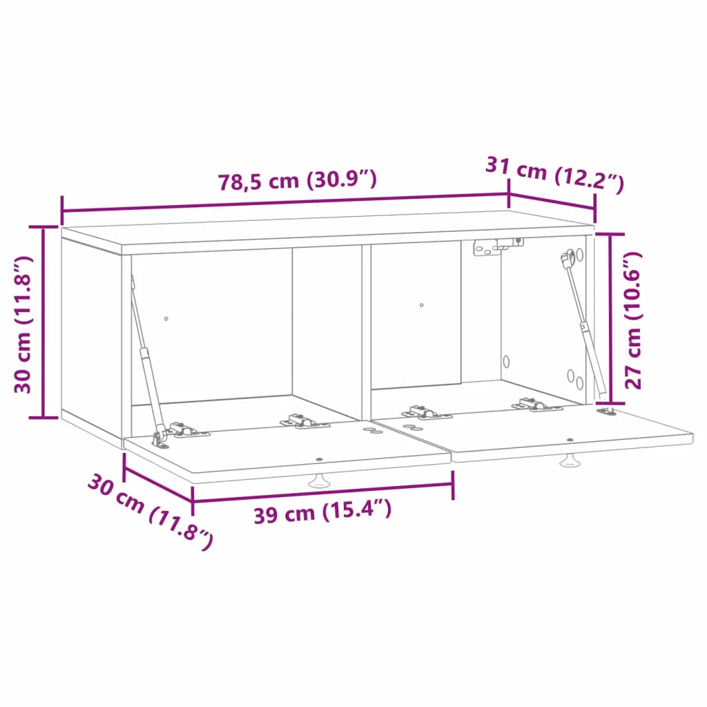 Mobile Porta TV da Muro-Credenza per TV sospesa Legno antico 78,5 x 31 x 30 cm 793315
