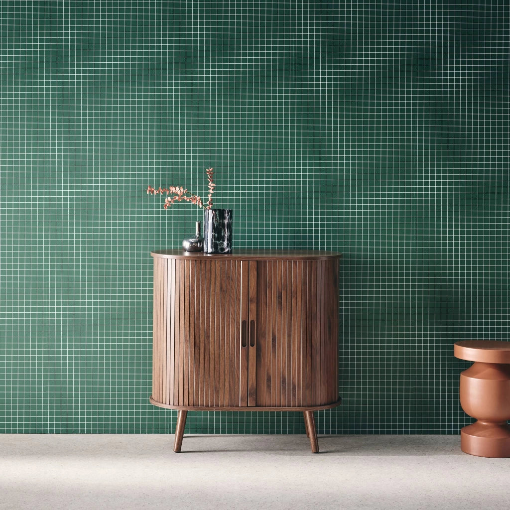 Credenza con ante scorrevoli e ripiano, noce