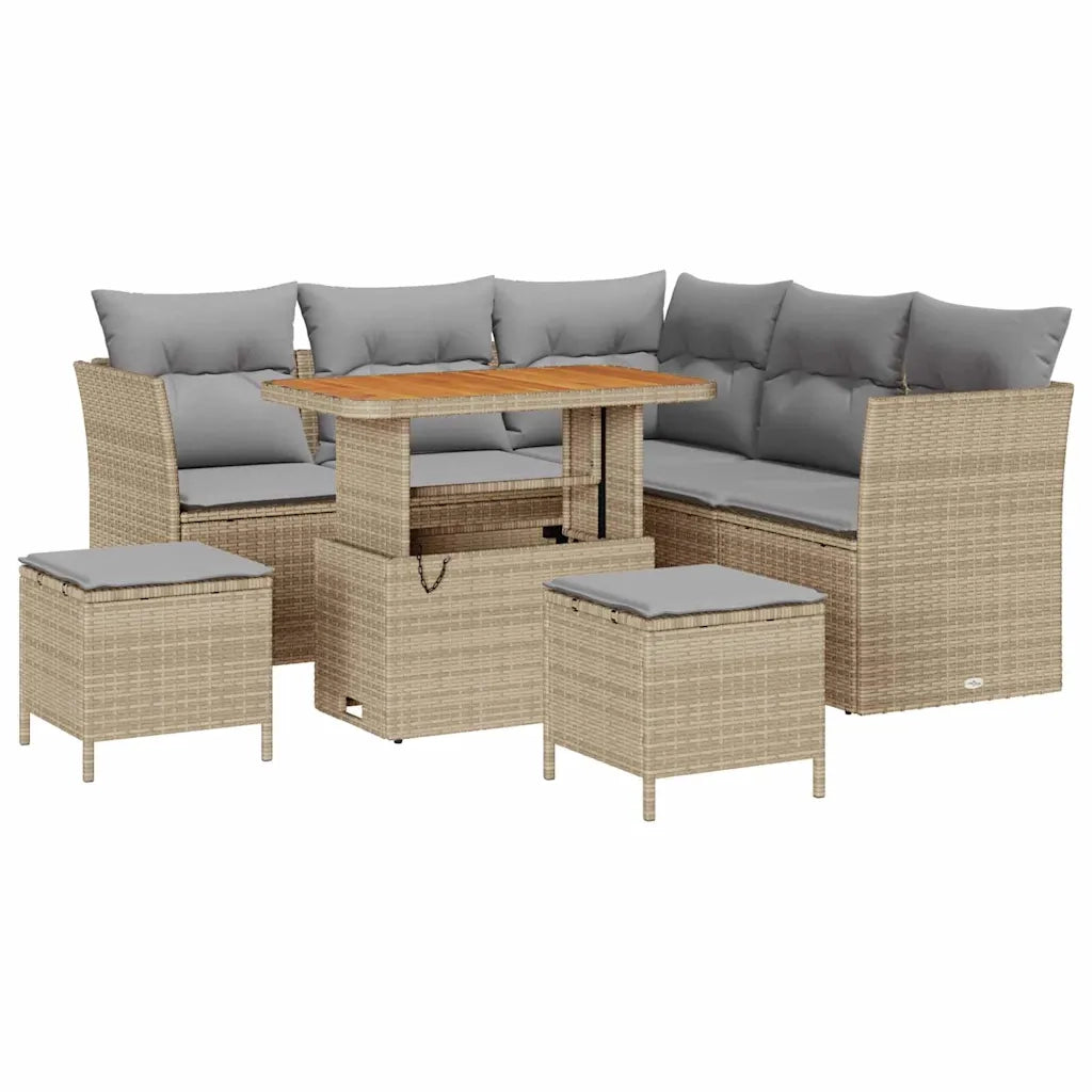 Set Divano da Giardino con cuscino 8 pcs beige e grigio chiaro