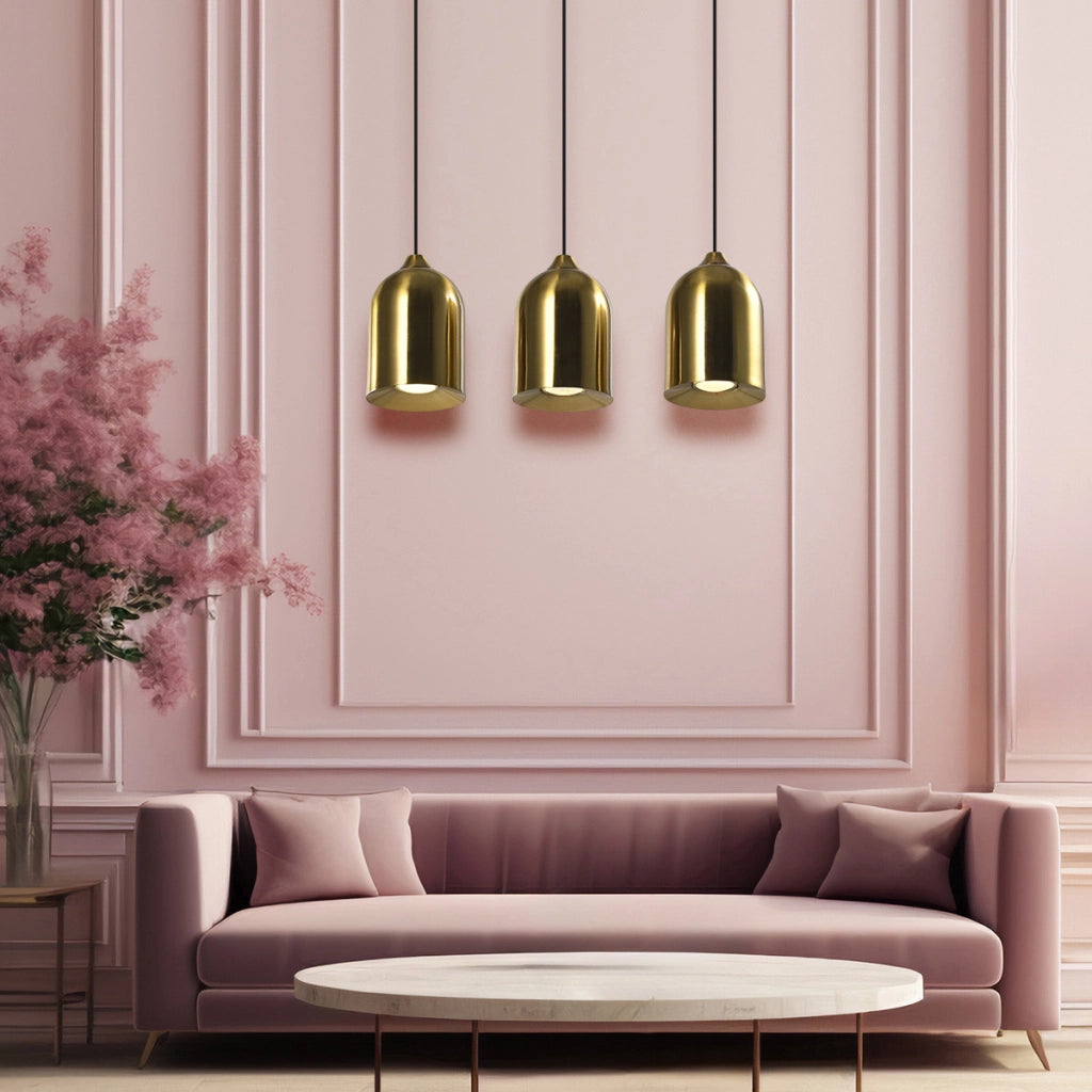 Lampada sospesa nera 46cm, 3 paralumi oro GU10 Nilo