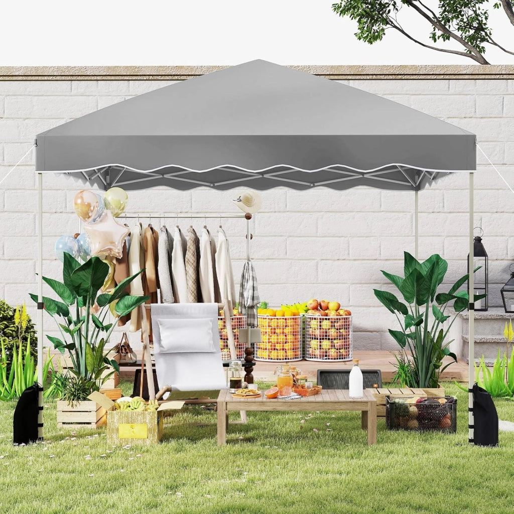 Gazebo Pop-up da Esterno 3 x 3 m, Gazebo Pieghevole con Borsa con Ruote, 8 Picchetti, 4 Ancore, 4 Corde Antivento, 4 Sacchi di Sabbia, Tendone Impermeabile per Eventi Commerciali (Grigio)