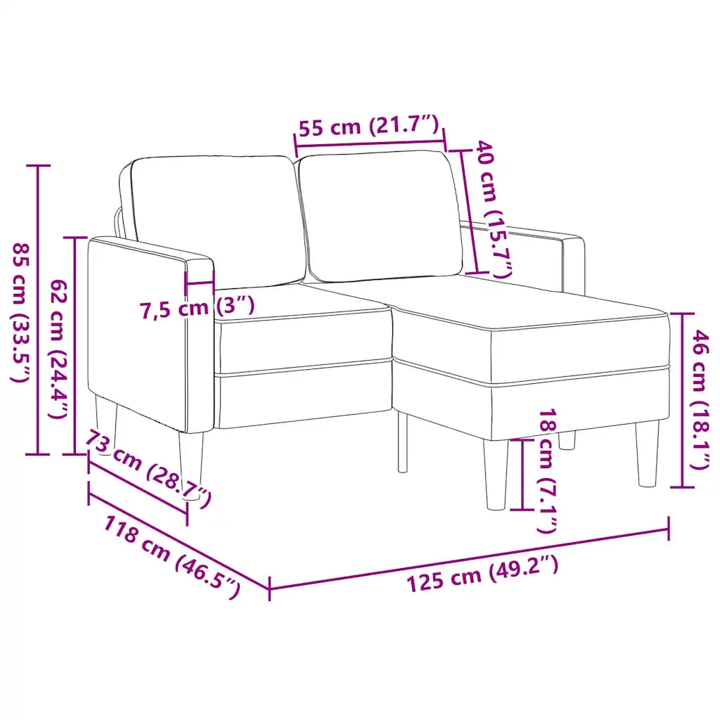 Divano 2 Posti con Chaise a L Grigio Scuro 125 cm in Similpelle 4107090