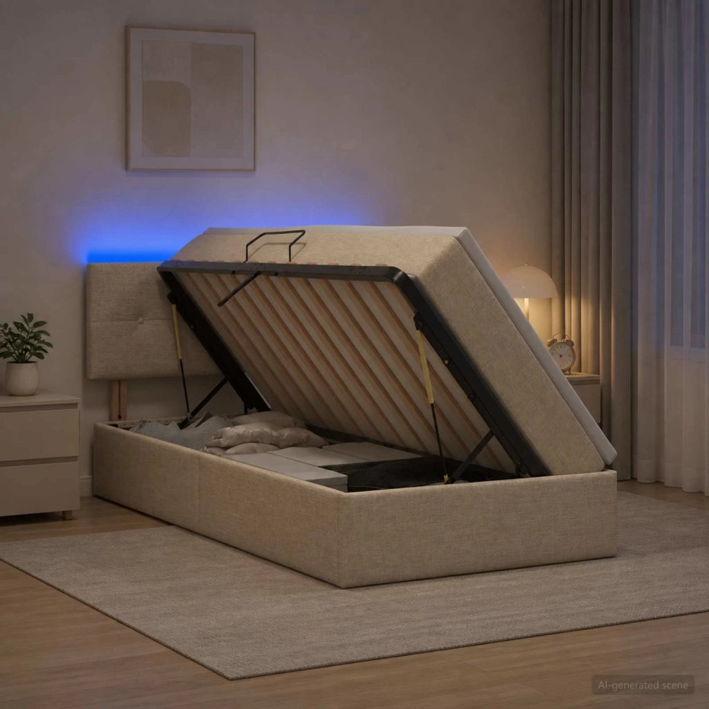 Letto con contenitore LED e materasso Crema 100 x 200 cm 3459046