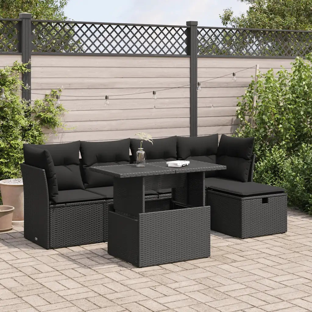 Set Divano da Giardino 6 pz con Cuscini Nero in Polyrattan 3326136