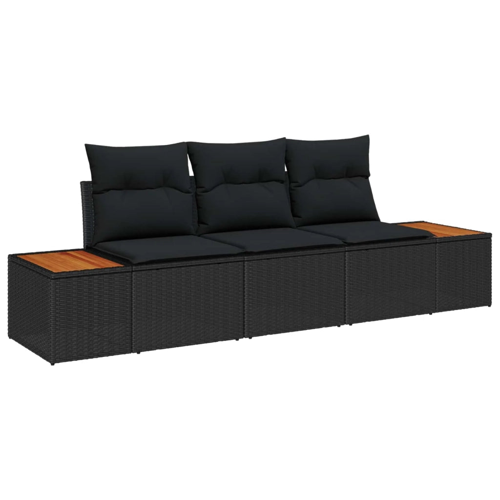 Set Divano da Giardino con cuscino 3 pcs Nero polyrattan