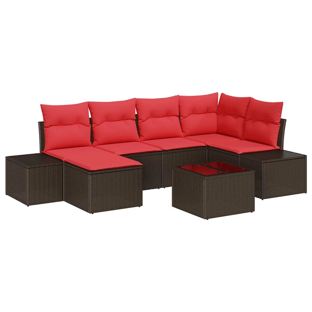 Set Divano da Giardino 6 pz Marrone e Rosso polyrattan 3355813
