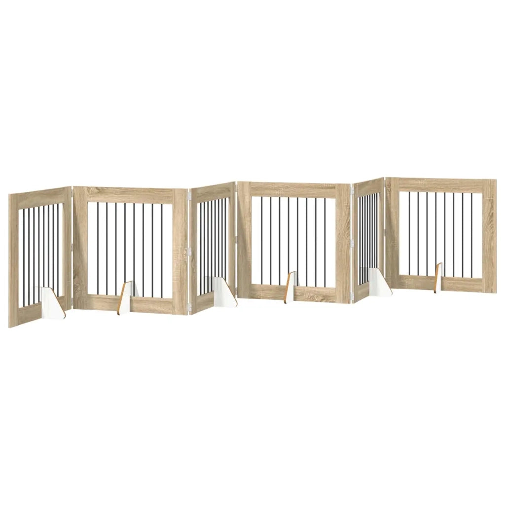 Cancello per cani pieghevole con supporti 6 pz Rovere Sonoma 892086
