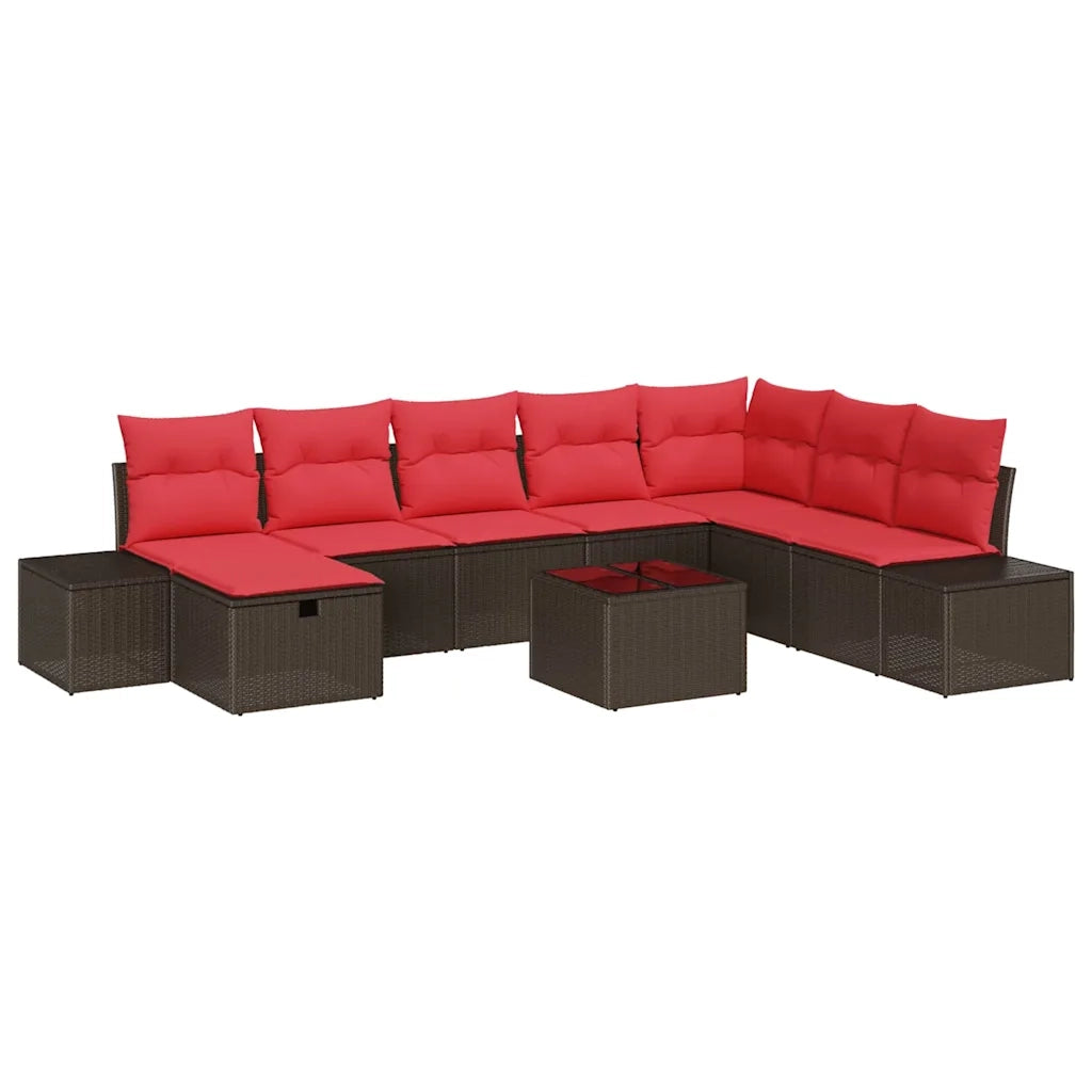 Set Divano da Giardino 9 pz Marrone polyrattan 3360775
