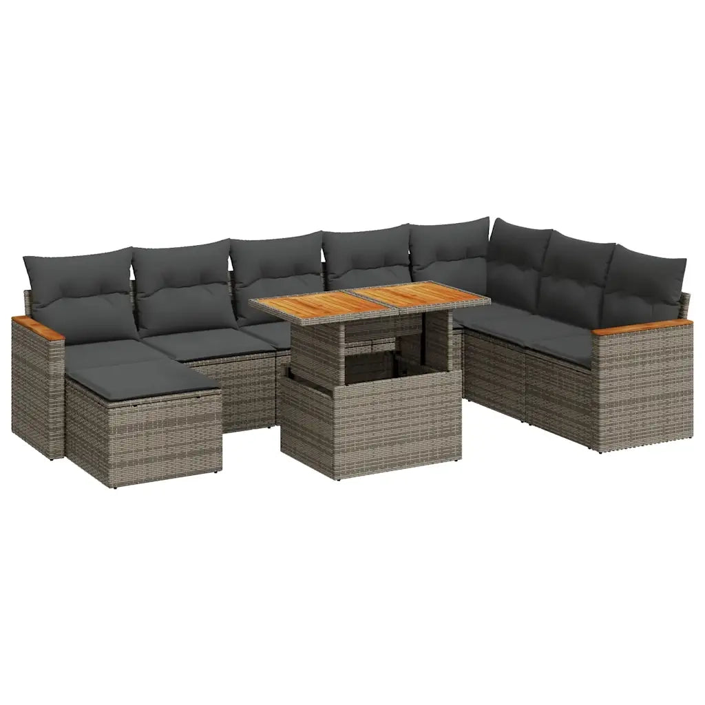 Set Divano da Giardino 9pz con Cuscini Grigio Polyrattan Acacia 3327525