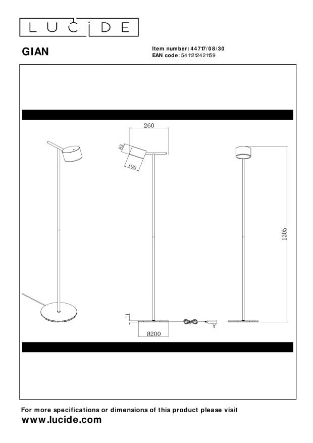 Lampada da terra GIAN Lucide nera LED 8W dimmer-touch