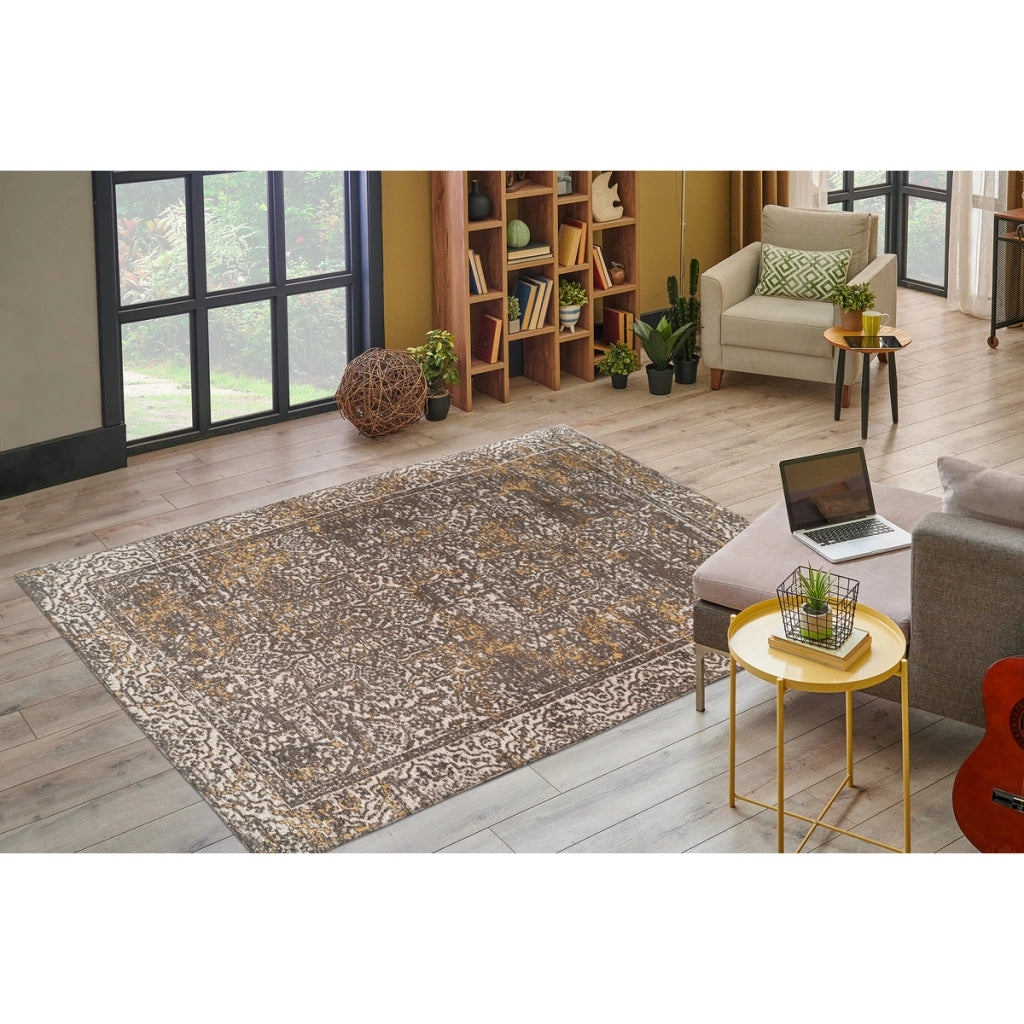 Tappeto Davis in poliestere beige con motivo orientale 80x150 cm
