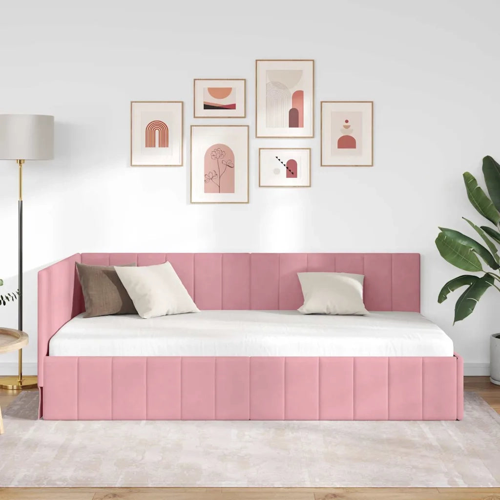 Cornice del letto ad angolo Rosa 100 cm x 200 cm Velluto 42016320
