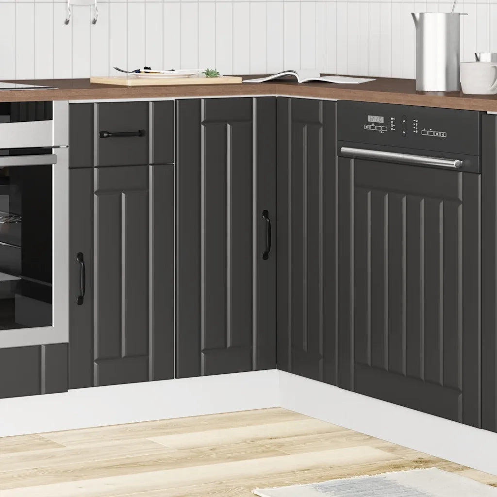 Mobile Base ad Angolo Cucina Lucca Nero in Legno Multistrato 853748