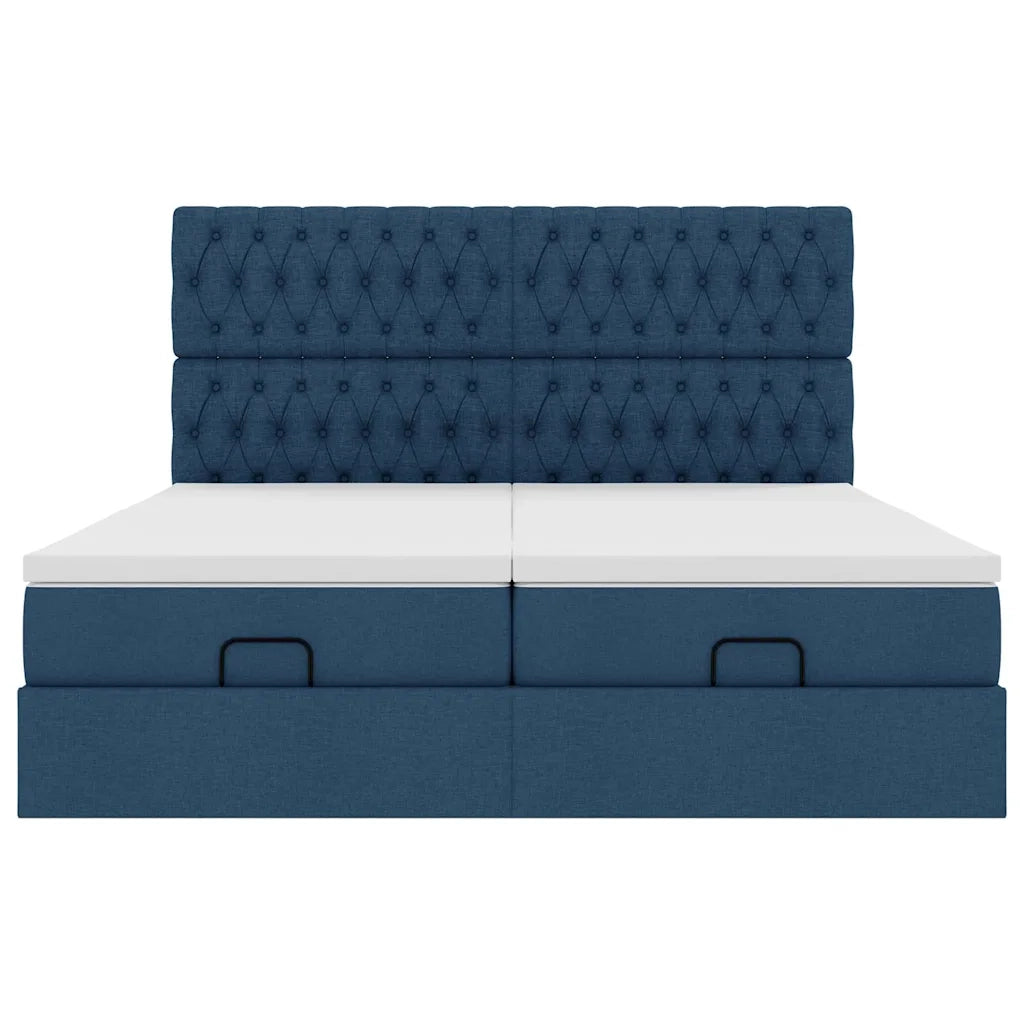 Struttura Letto Pouf con Materassi Blu 200x200 cm in Tessuto 3313726
