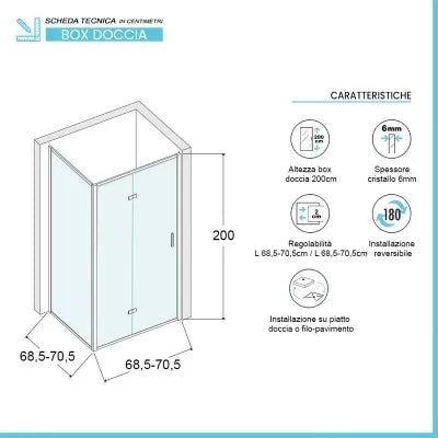 Box doccia 70x70 cm con porta a soffietto serigrafata H 200 cm Ted