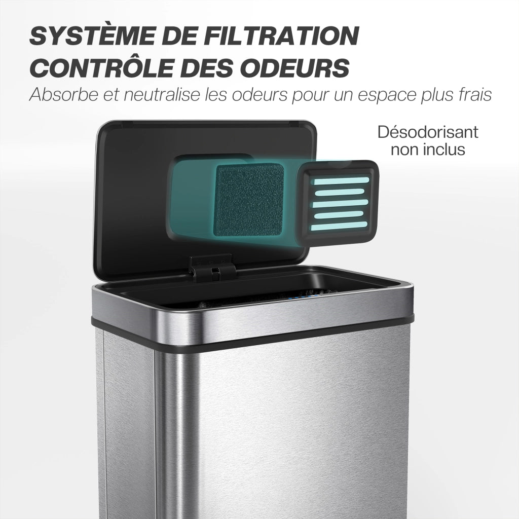 Pattumiera Automatica 50 Litri con Coperchio Soft Close ¨C Minimal ¨C Acciaio Inossidabile Argento