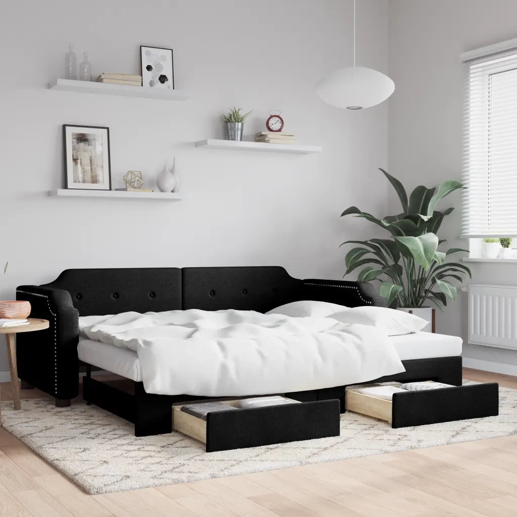 Divano Letto Estraibile con Cassetti Nero 100x200 cm in Tessuto 3197677
