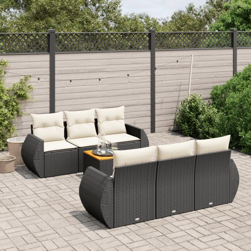 Set Divani da Giardino con Cuscini 7pz Nero Polyrattan