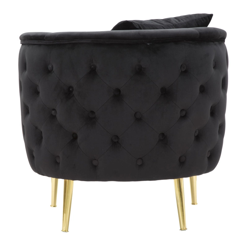Poltrona elegante, velluto nero gambe legno 76x74x71cm Bucarest