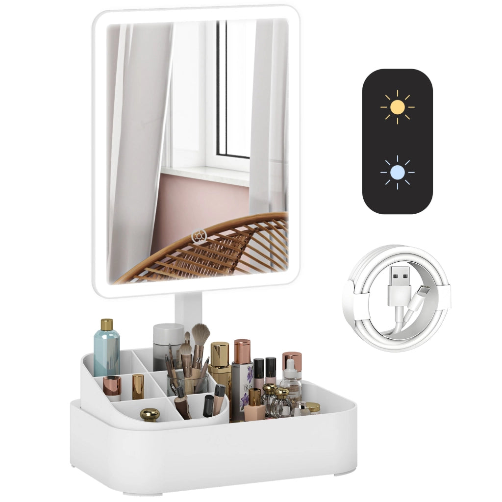 Specchio da Trucco con Luce e Organizer ¨C Minimal ¨C Bianco