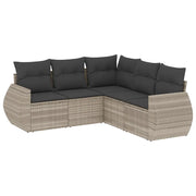 Set Divano da Giardino 5pz | Set Salotto da Giardino con Cuscini Grigio Chiaro Polyrattan