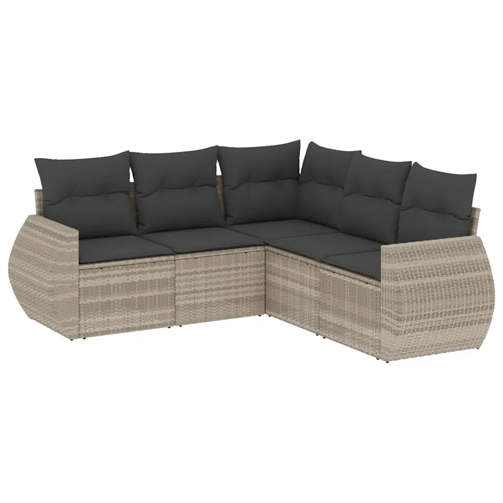 Set Divano da Giardino 5pz | Set Salotto da Giardino con Cuscini Grigio Chiaro Polyrattan