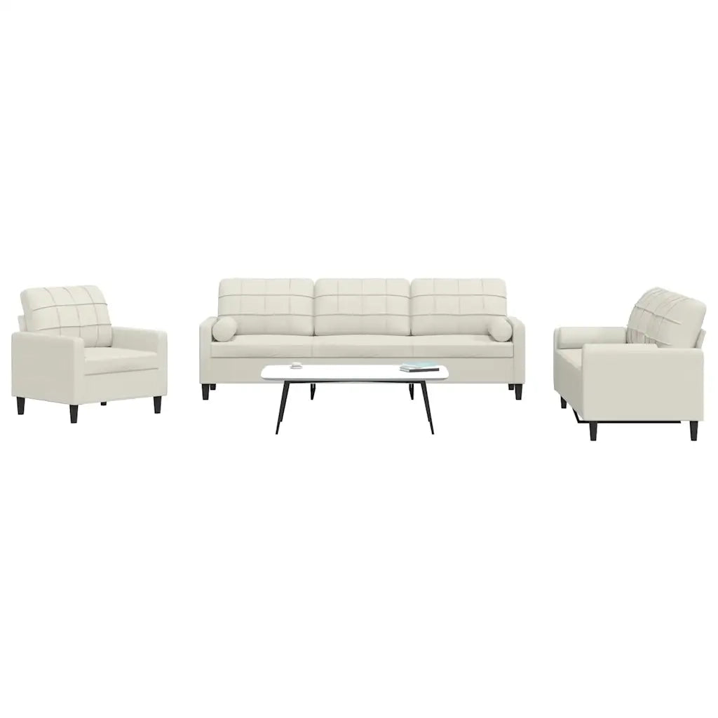 Set di Divani 3 pz con Cuscini e Rinforzi Crema in Velluto 3278459