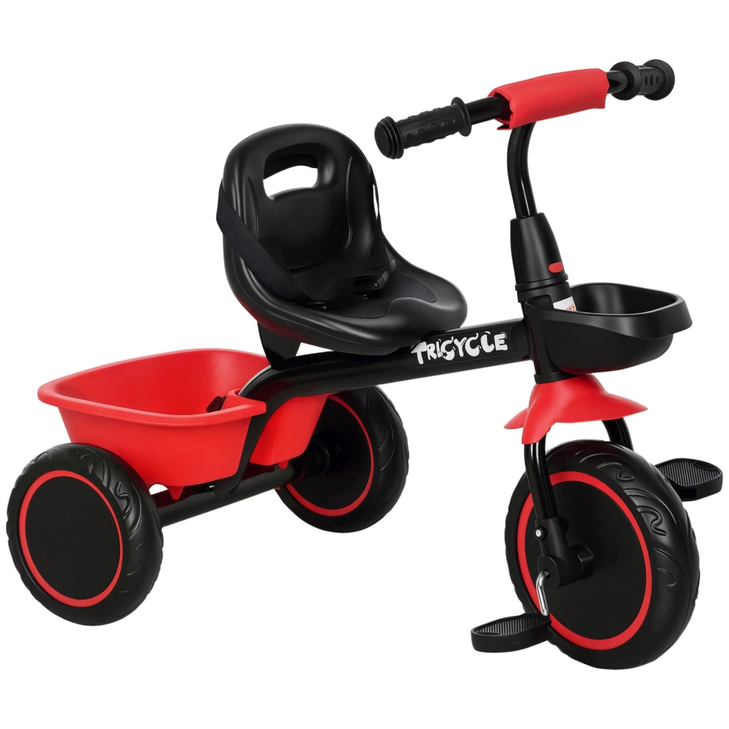 Triciclo Bambini Regolabile con Cestino e Cintura ¨C Zephmum ¨C Rosso e Nero