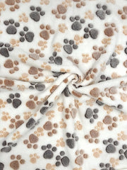 AIO FACTORY Coperta in pile 70x50 cm bianca con zampe marrone-grigio per cuccia per cani